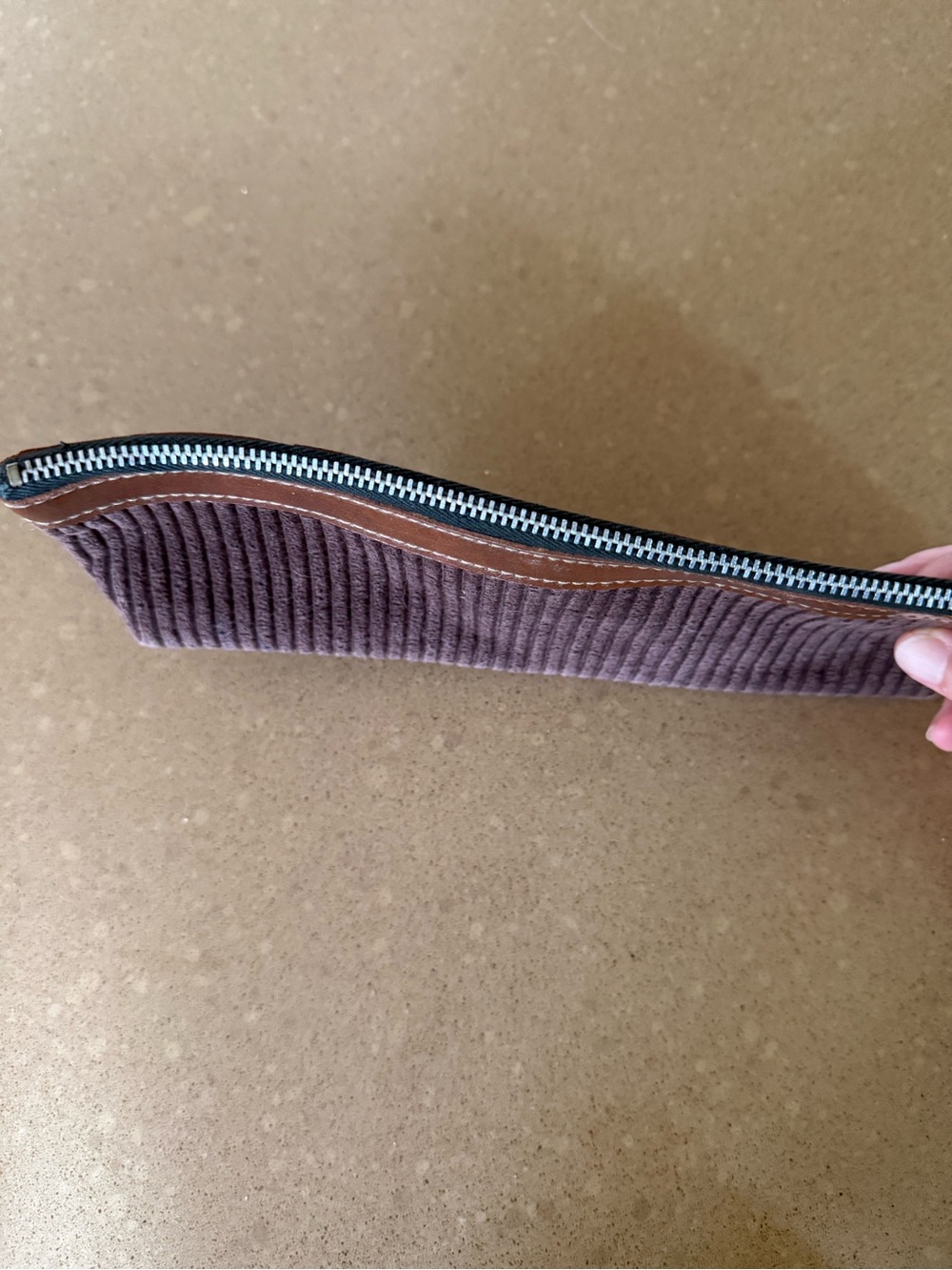 Corduroy Pencil Case in Brown with Zip - Picture 4 of 4